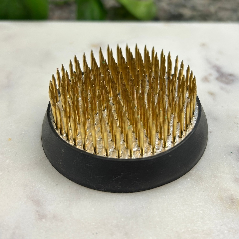 Vintage Round Flower Frog Kenzan 2.5 Inch Brass Pins Ikebana Floral Arranger